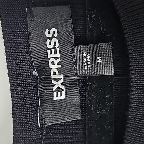 Express Black Bodycon Midi Sweater Dress w Puffed Cutout Scalloped Long Sleeves - Picture 6 of 17